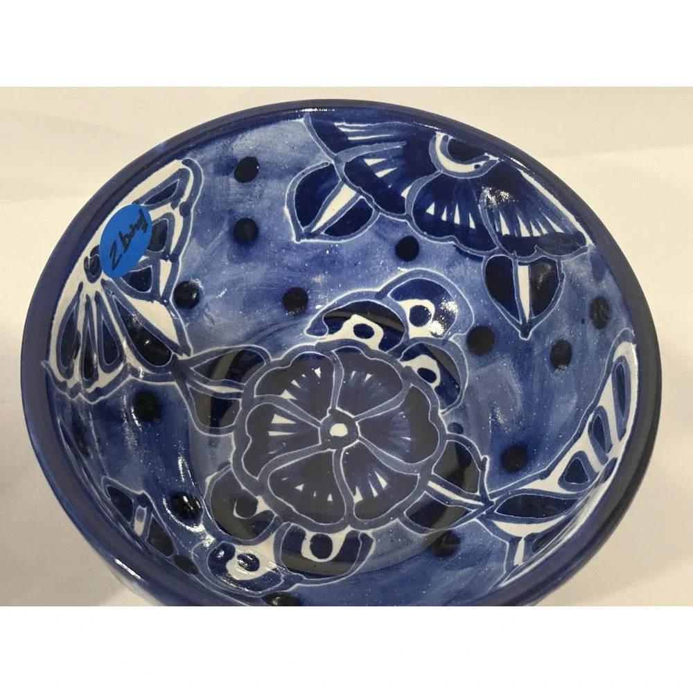 VTG Lot 2 Mexican Talavera Pottery Bowls Blue & White Floral 5x2
